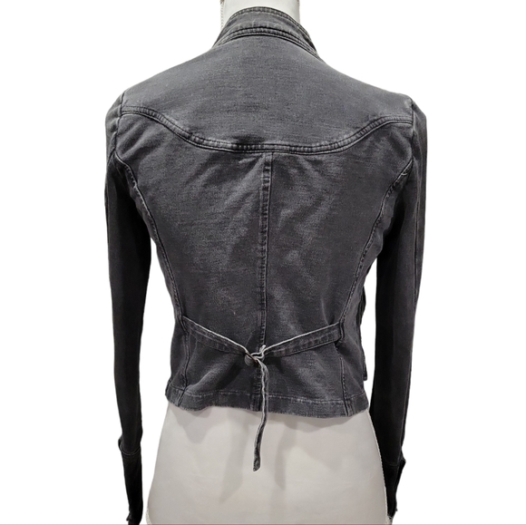 Charcoal Gray Open Front Soft Denim Moto Jacket Size Small - Picture 2 of 4